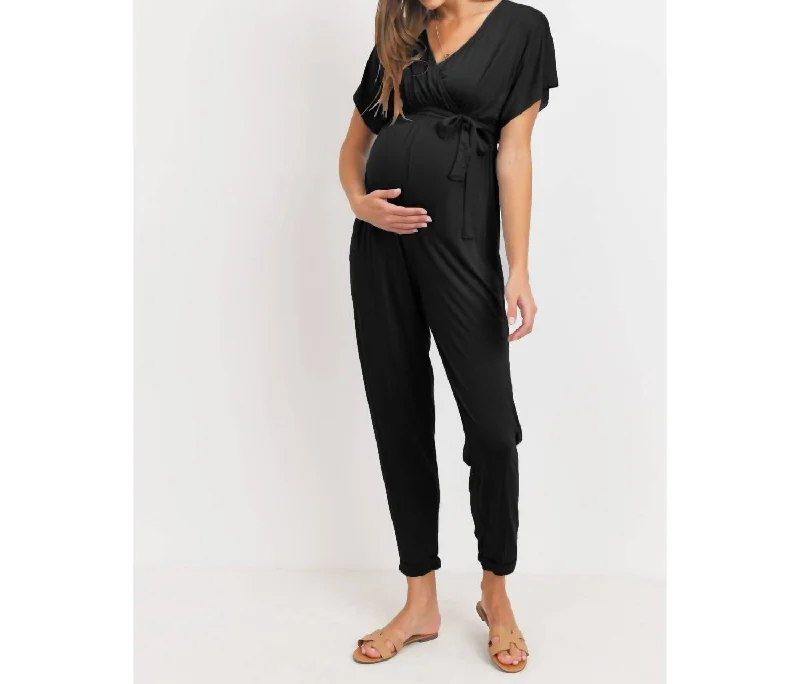 Nursing Tapered Jumpsuit In Black