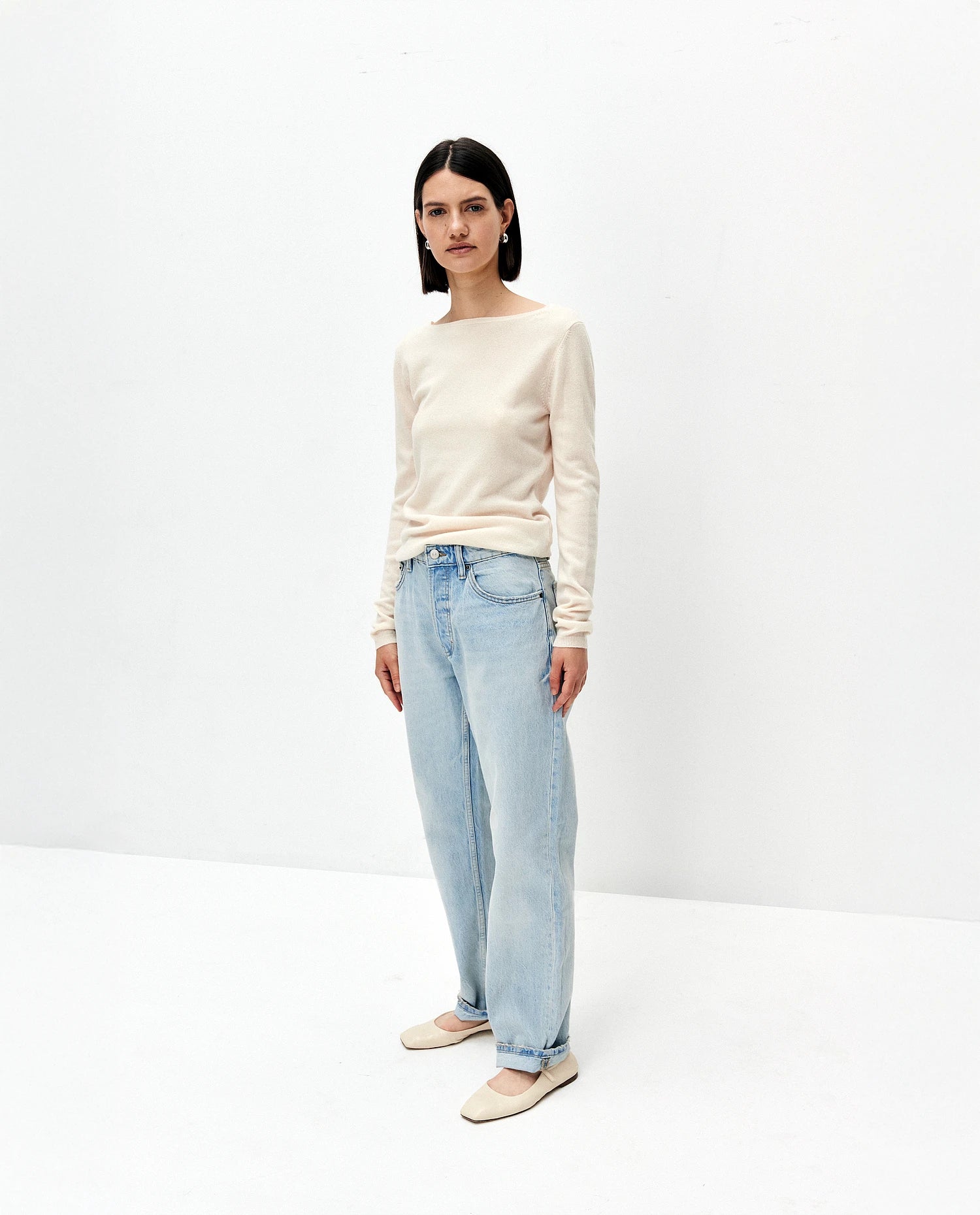 Woll-Mischung Pullover in Creme - Gerade Passform