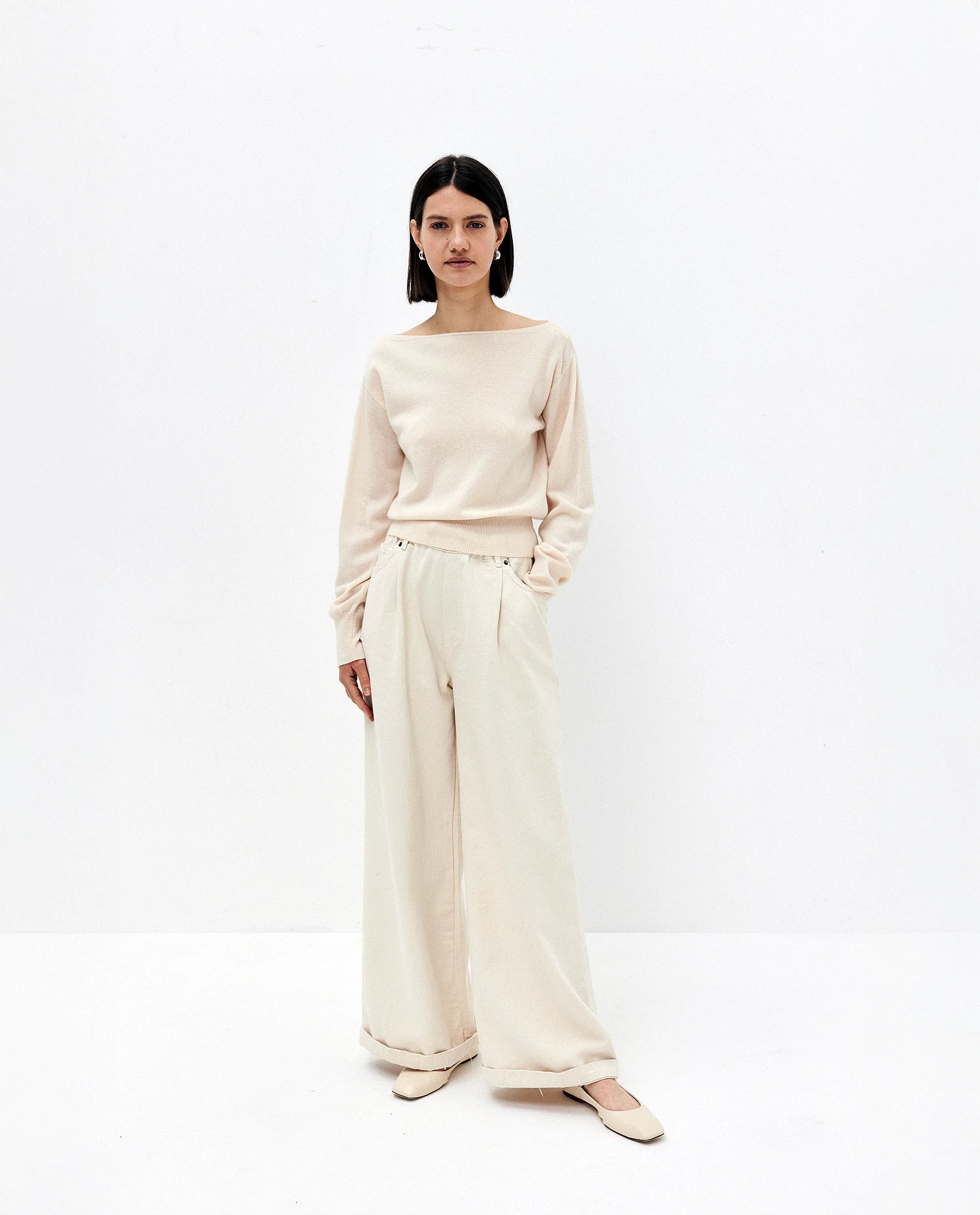 Woll-Mischung Pullover in Creme - Gerade Passform