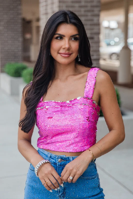 Go To Girl Pink Sequin Crop Tank SALE