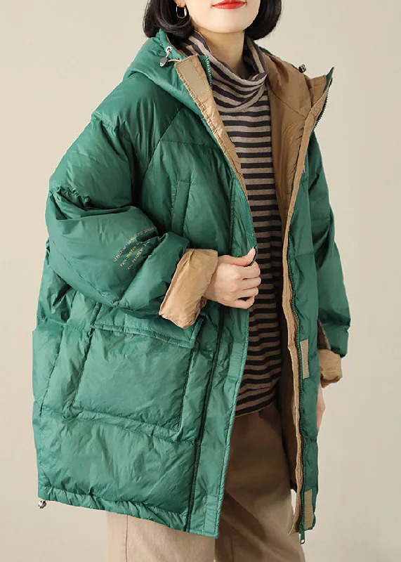 Boho Green zippered Graphic Loose Winter Duck Down Puffer