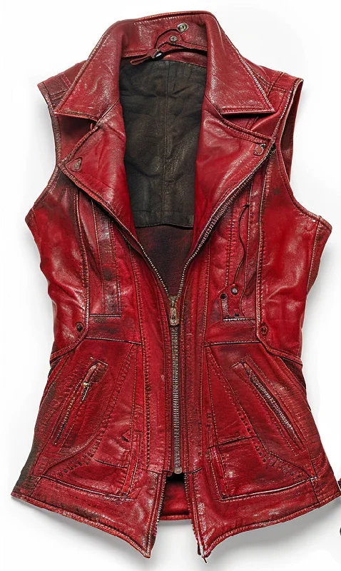 Emily Red Distressed Leather Vest for Women