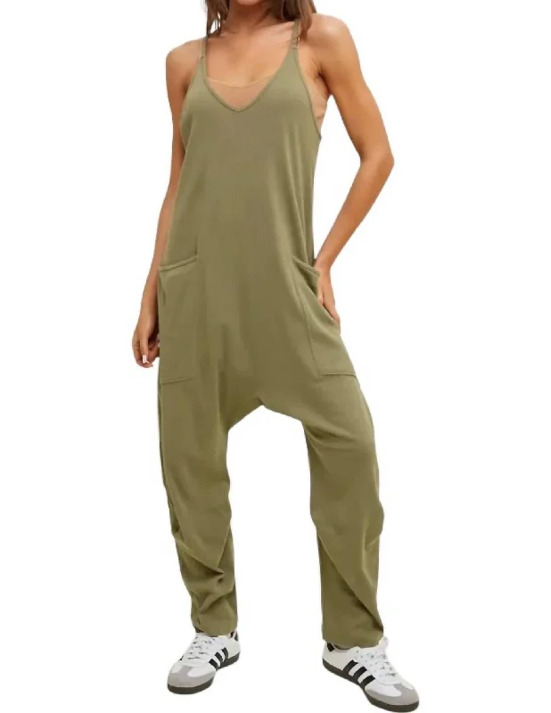 Krista Oversized Knit Jumpsuit In Olive