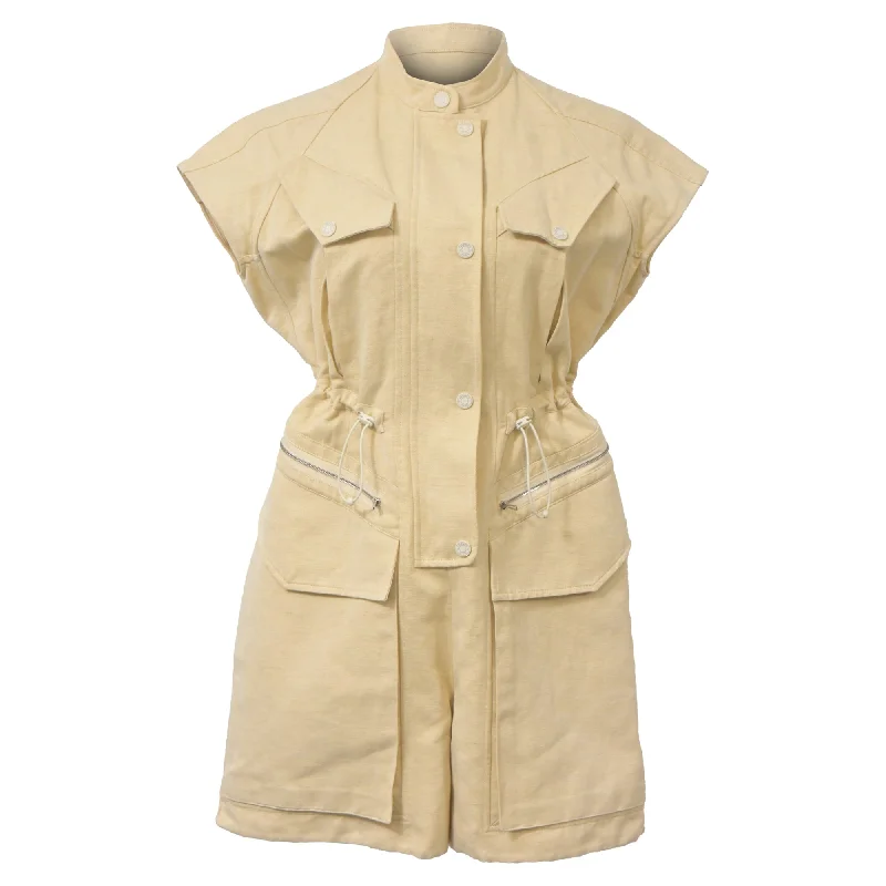 Hermès Drawstring Waist Buttoned Romper with Pockets in Yellow Cotton