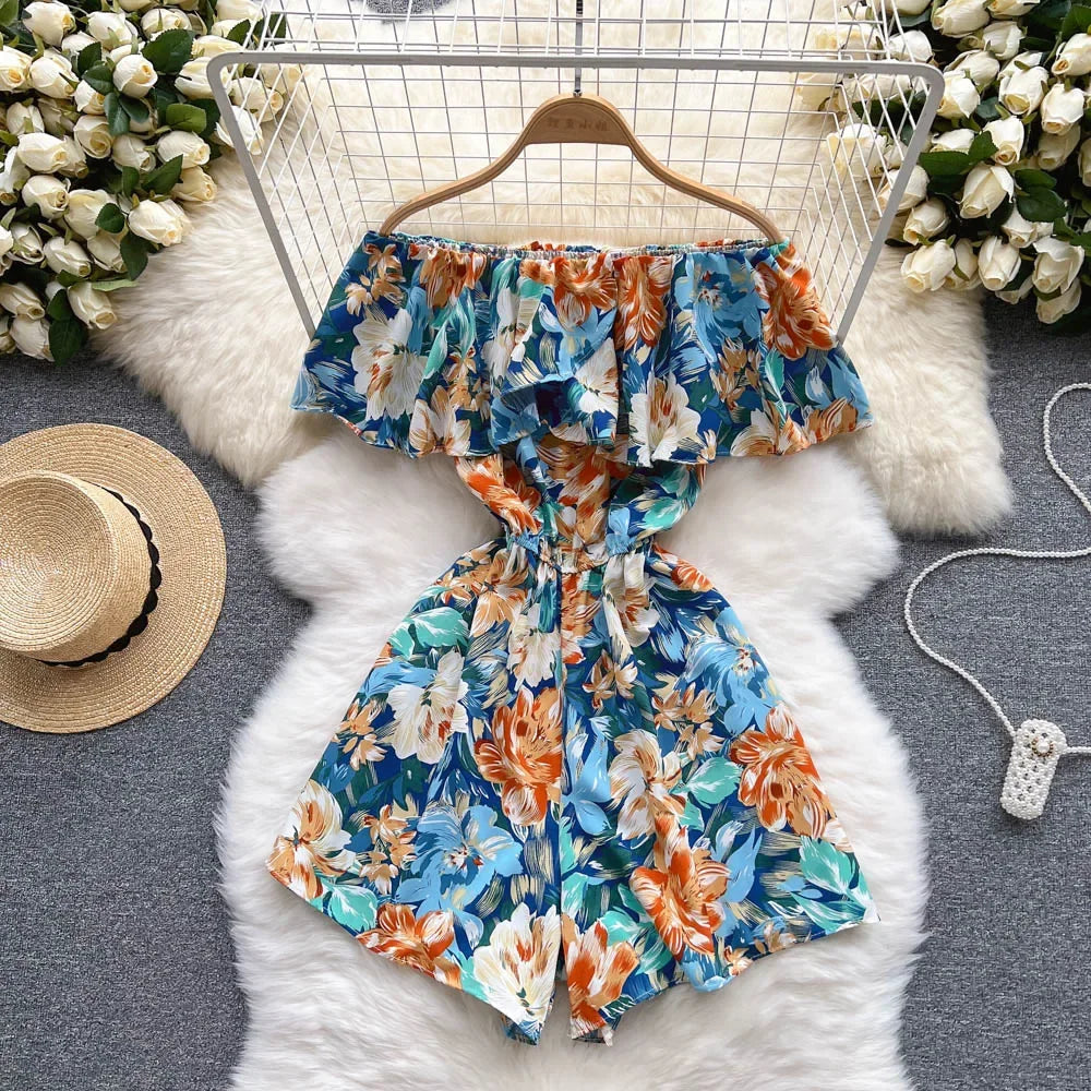 Women's Rompers Off Shoulder Floral Fashion Designer Jumpsuits