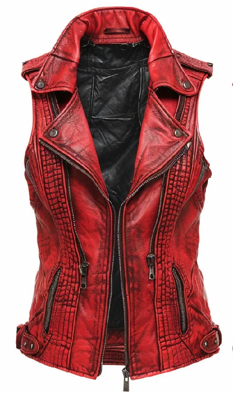 Aimee Red Leather Distressed Vest