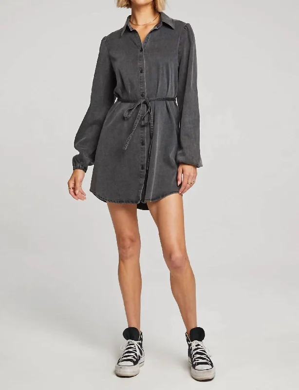 Anita Mini Dress In Black Chambray