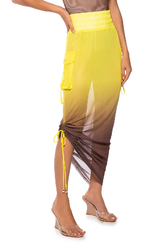 SUNSET OMBRE MESH ADJUSTABLE MIDI SKIRT