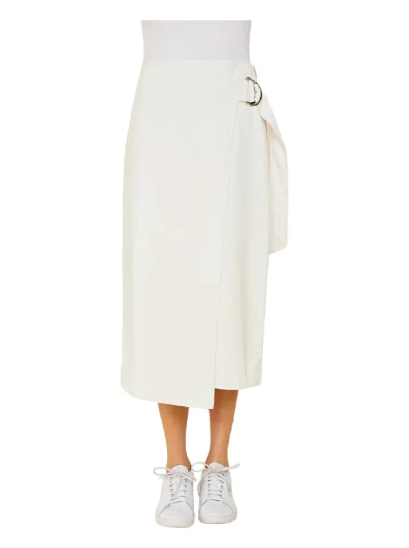 Vegan Leather Wrap Skirt In White