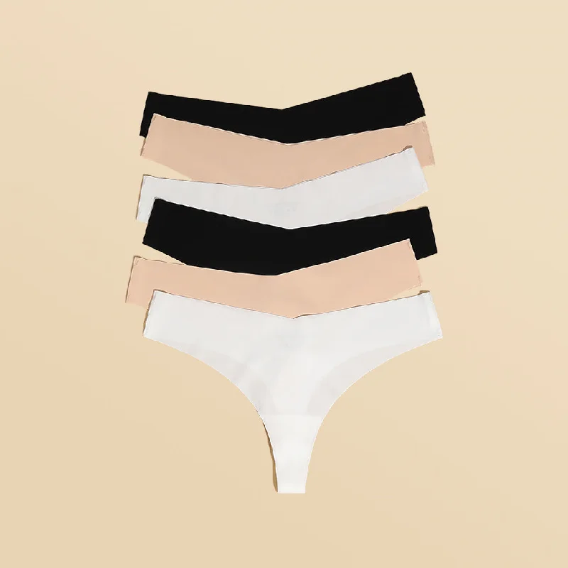 6 Pack Seamless Panties - Low Rise Cheeky Thong