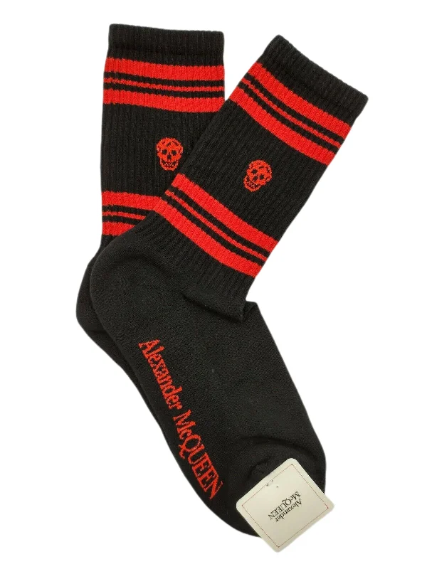 Alexander McQueen Women's  Mid-Calf Stripe Skull Sport Socks L