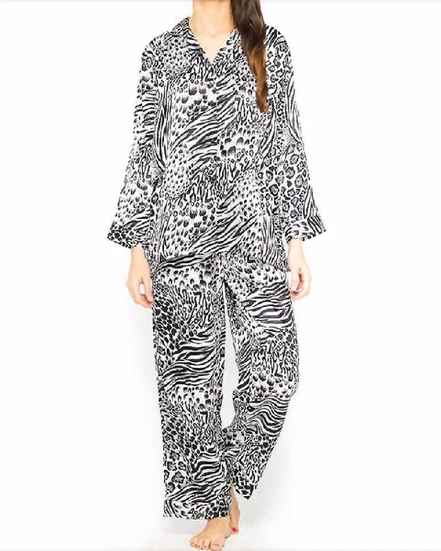 Black & White Cheetah Print Pajama Set Nightwear