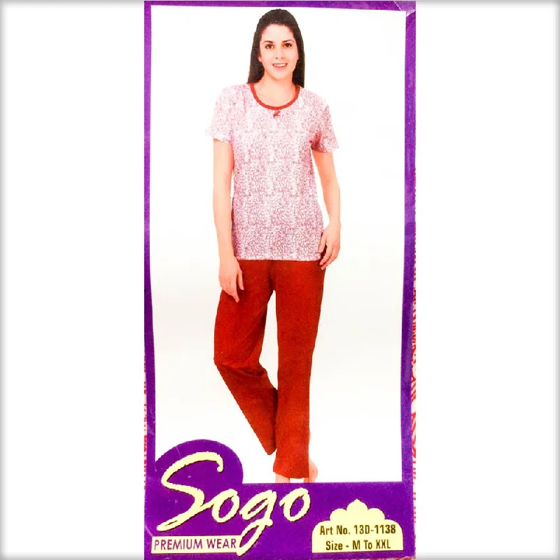 Maroon Pajama Set - Premium Wear Women's Printed - CPG-13D-1138