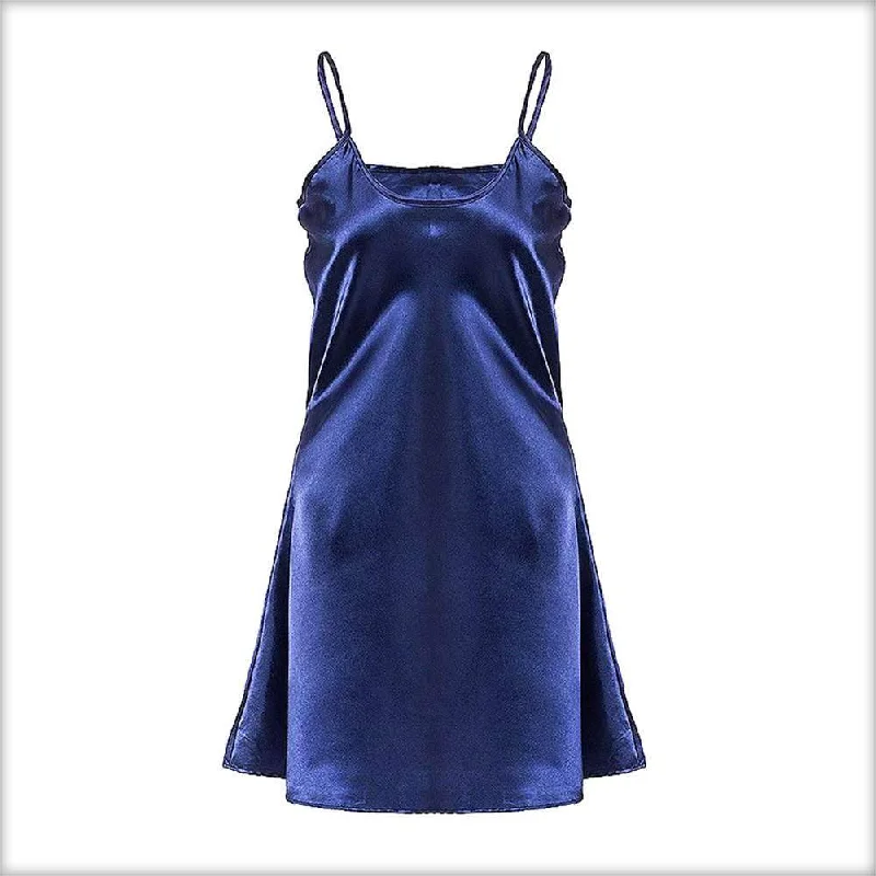 Navy Blue Polyester Satin Chemise