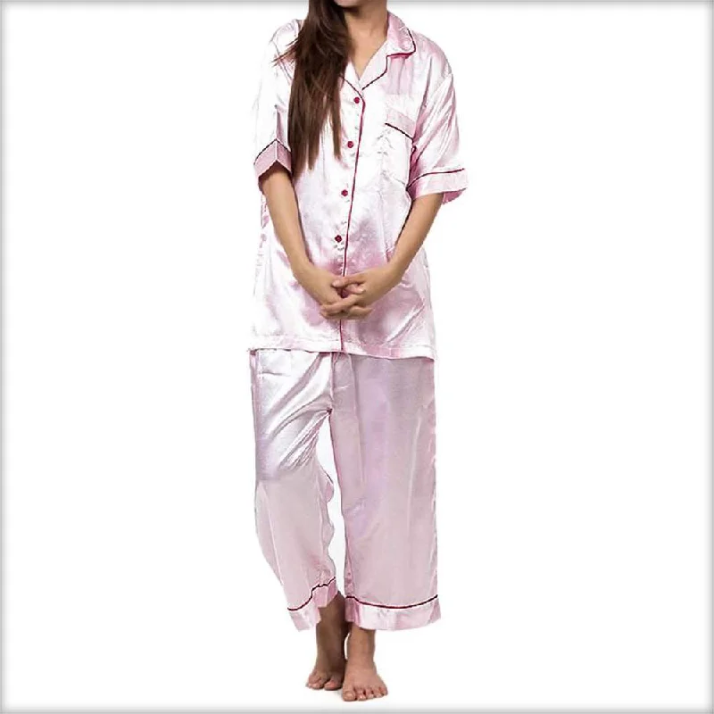 Pink Polyester Satin Nightsuit