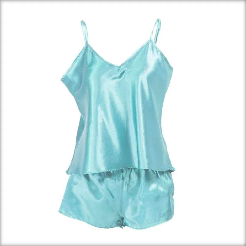 Sky Blue Satin Camisole Set with Shorts