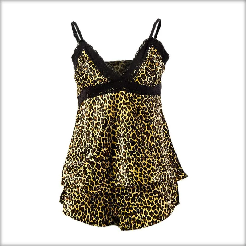 Yellow Tiger Print Satin Shorts & Camisole Set