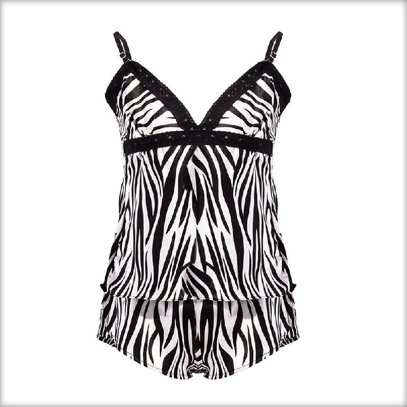 Zebra Print Satin Camisole & Short Set