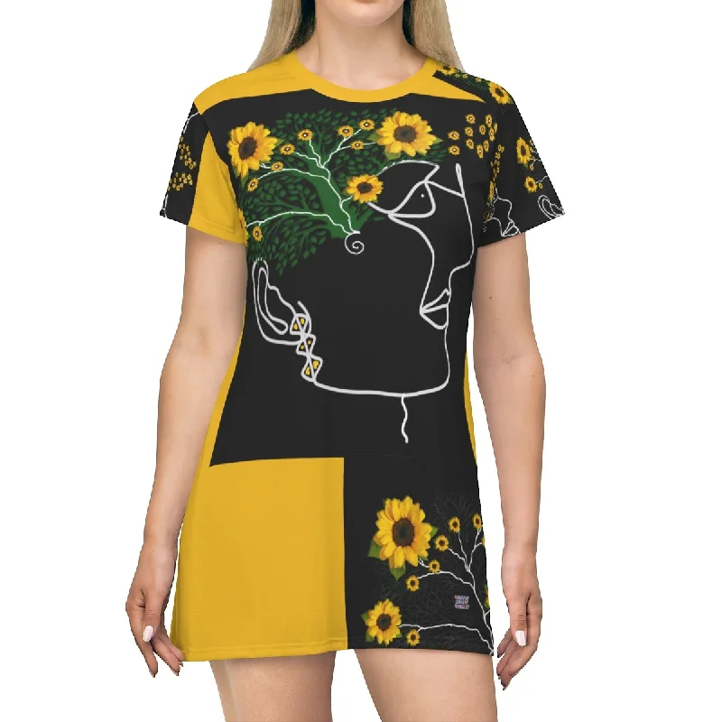 All Over Print T-Shirt Dress SUNFLOWER DOODLES