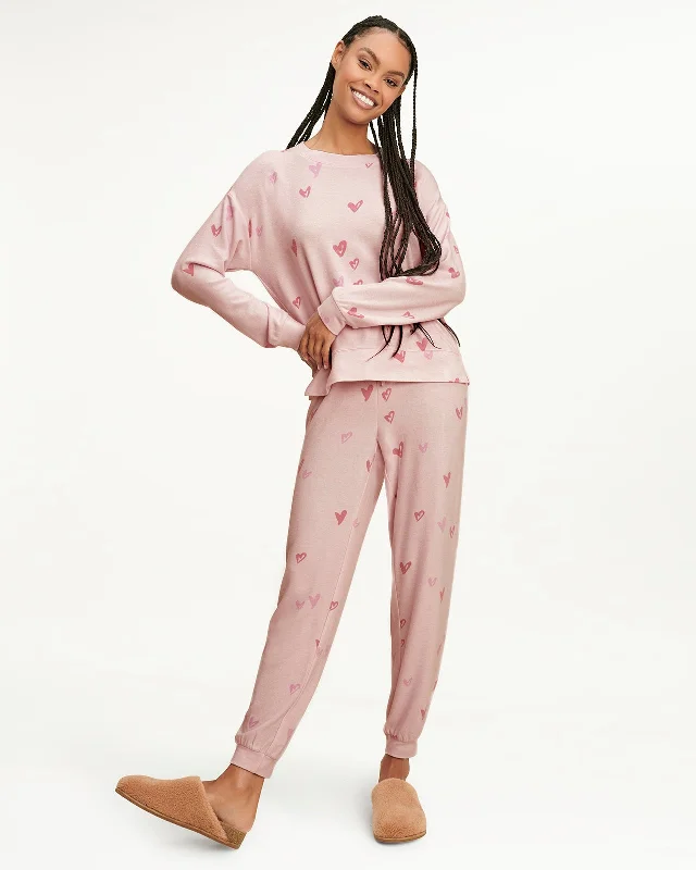 Elora Long Sleeve Jogger Set in Pink Hearts