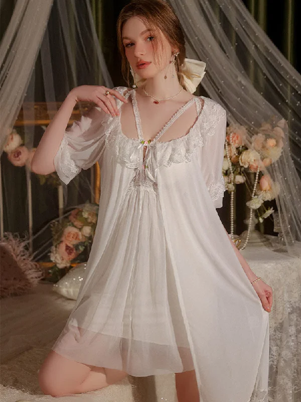 Sweet Mesh Sleepwear with Padded Bust Nightgown Set