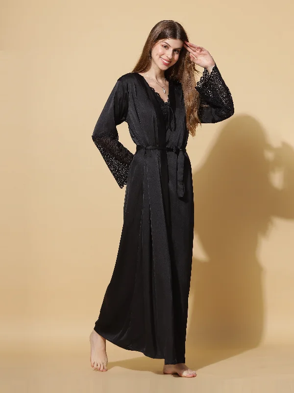 Luxury Love Black Long Robe With Long Gown