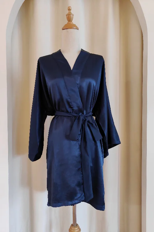 Classic Silk Robe (Navy)