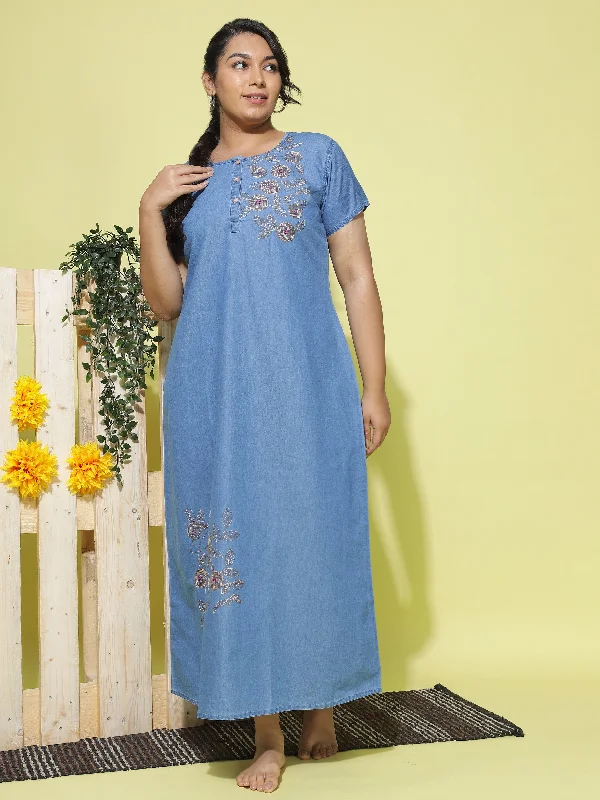 Premium Pty Leaf & Coin Embroidery Sky Blue