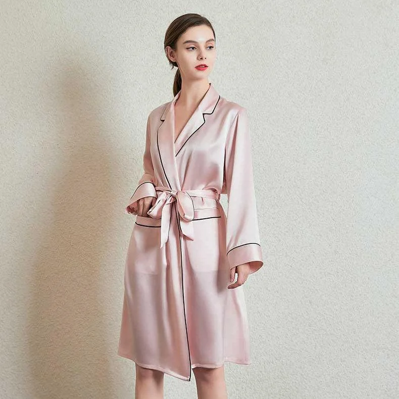 Mid Length Elegant Silk Robe For Women 100% Silk Bathrobe Silk Nightwear Holiday Gifts